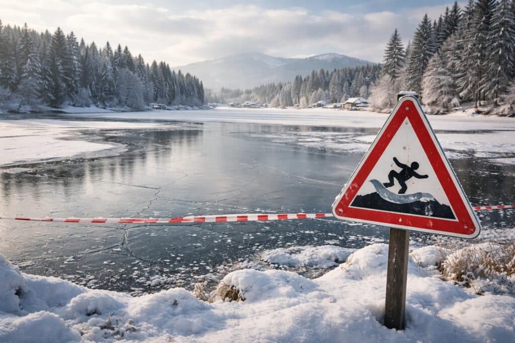 Gefahren nicht freigegebener Eisflächen