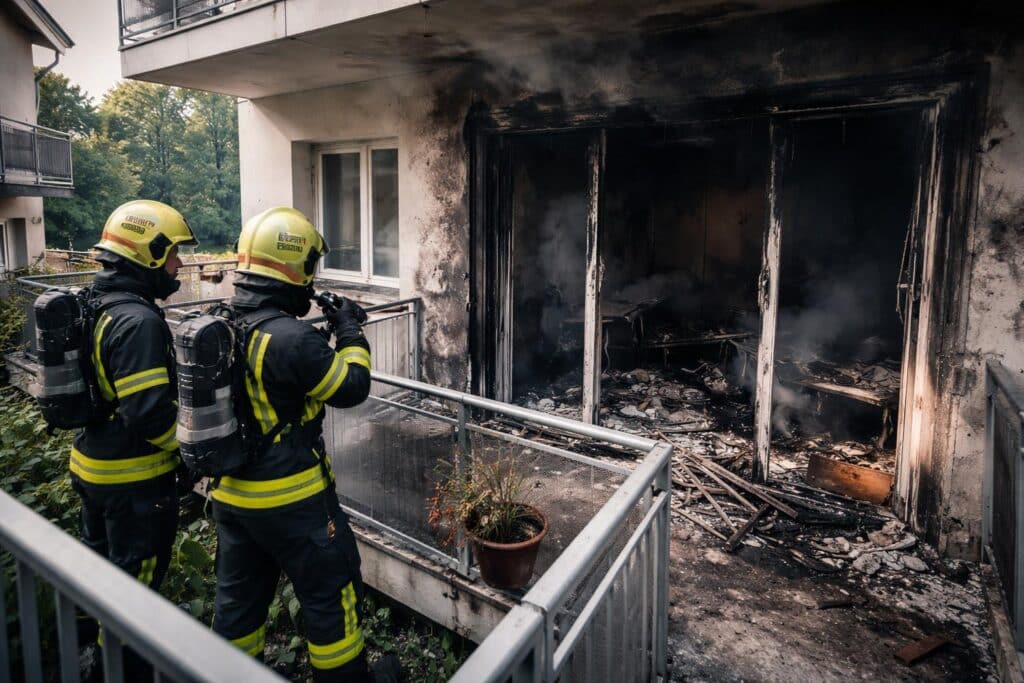 Klärung der Brandursache bei Wohnungsbrand in Feldkirchen.