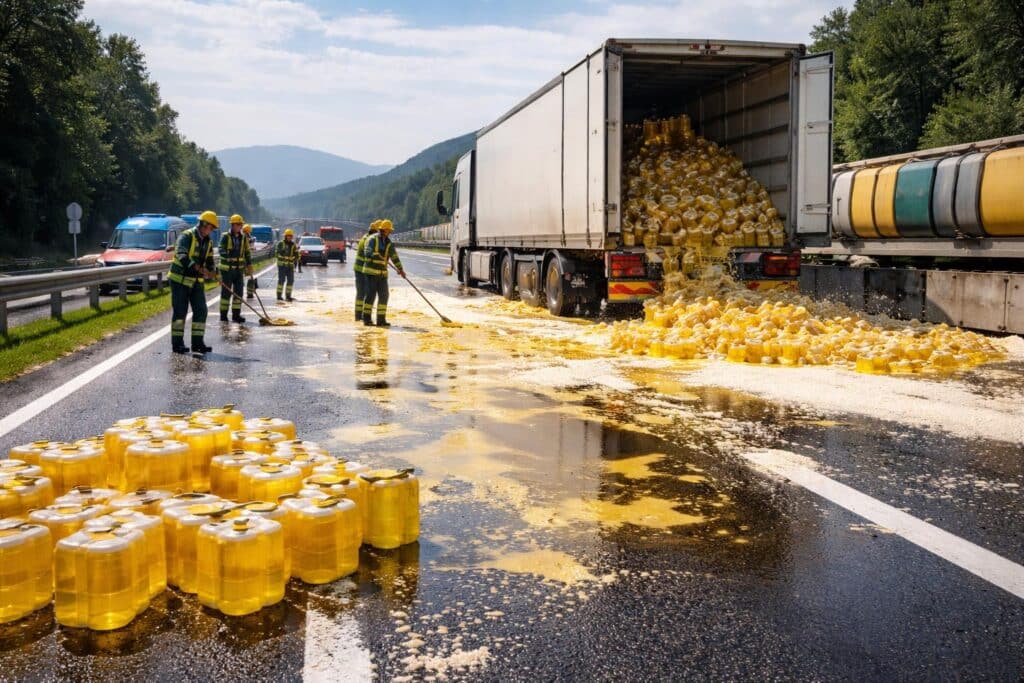 LKW verliert geladenes Speiseöl auf A2