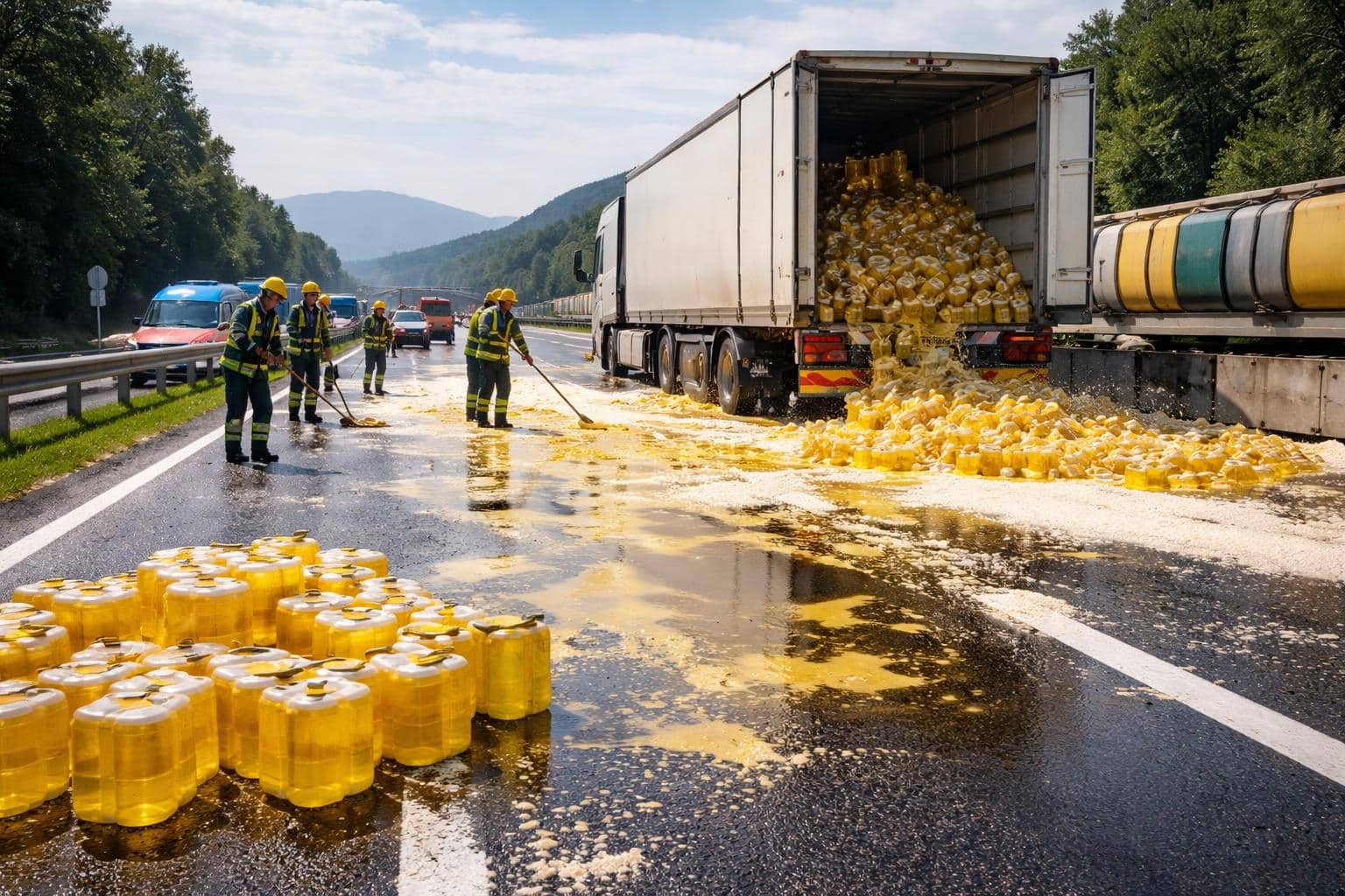 LKW verliert geladenes Speiseöl auf A2