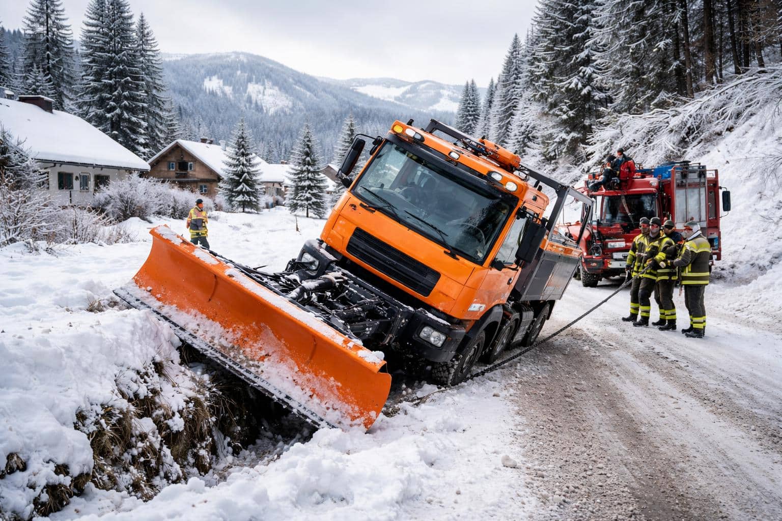 Schneepflug landete in Straßengraben