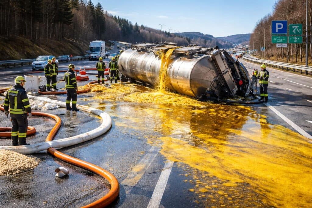 Speiseöl nach Lkw-Unfall ausgelaufen