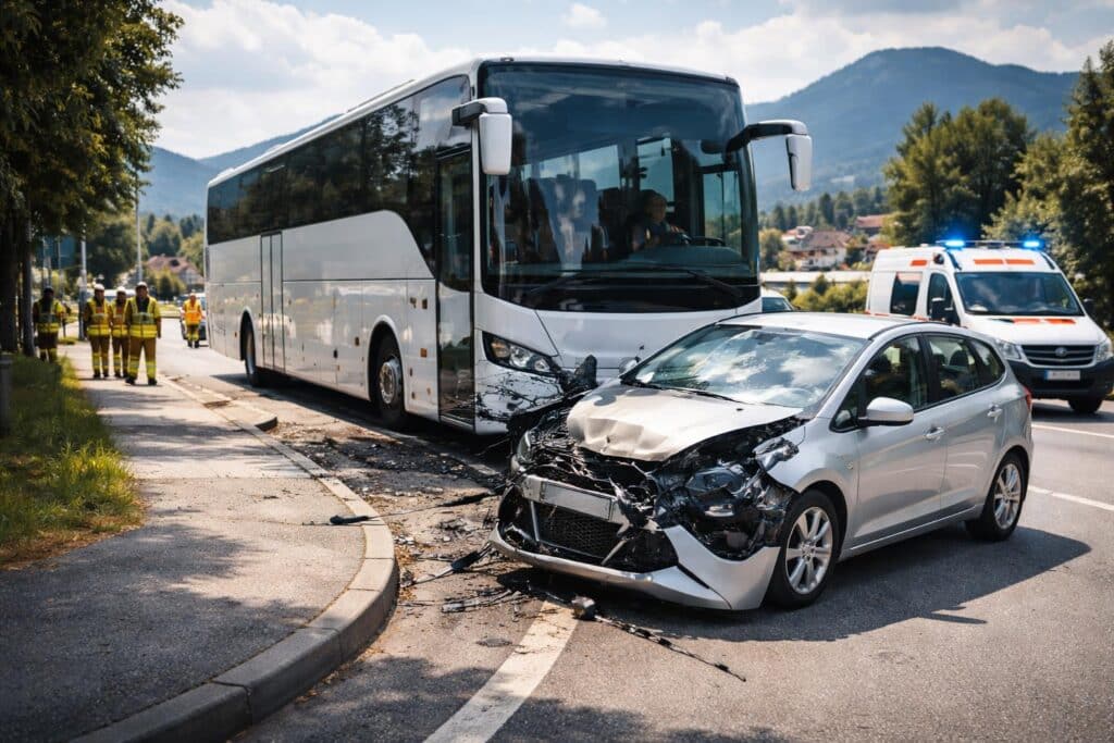 Verkehrsunfall in Moosburg - Reisebus gegen PKW