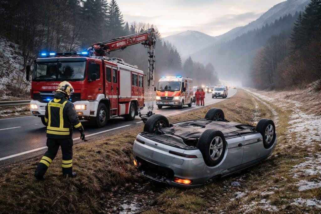 Auto auf B83 überschlagen