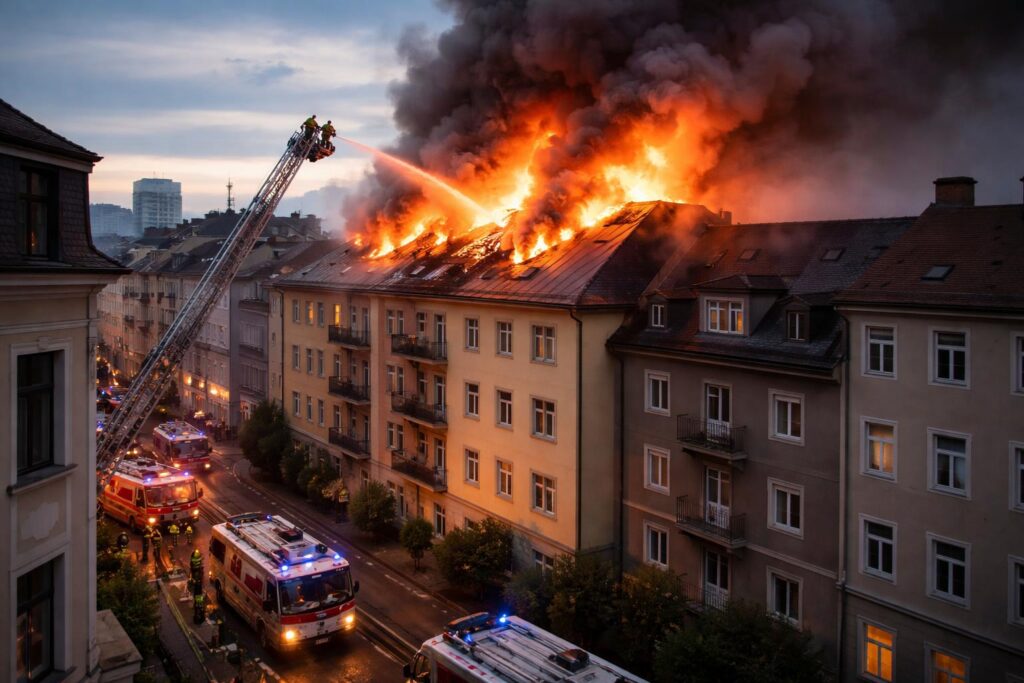 Dachstuhlbrand in Mehrparteienhaus