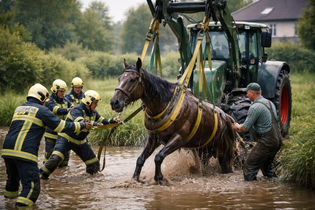 Pferd aus Teich gerettet