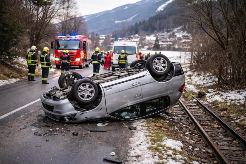 Auto landet nach Überschlag am Dach