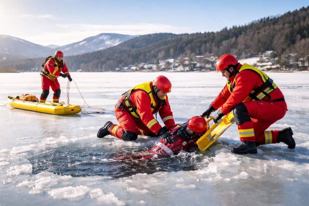Wasserrettung Klopein trainierte Eisrettung am Klopeiner See