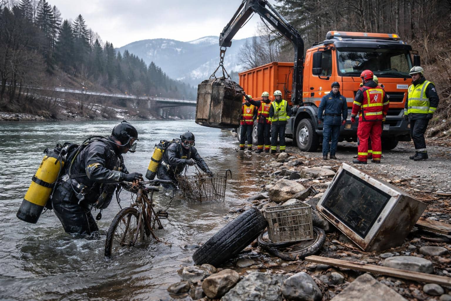 Sperrmülltauchen in der Drau