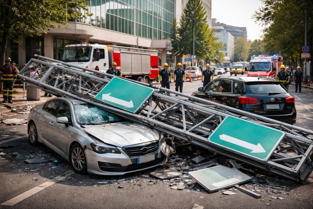 Überkopfwegweiser stürzte auf Autos