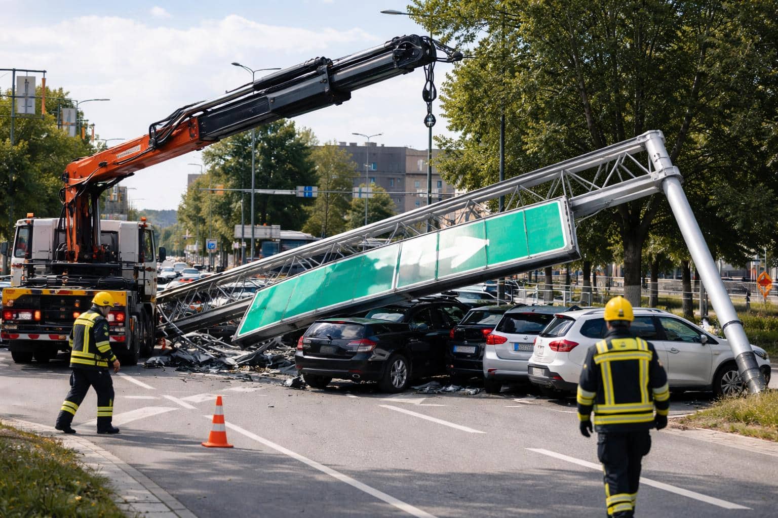 Unfall in Klagenfurt: Ausgefahrener Kran brachte Wegweiser zu Fall