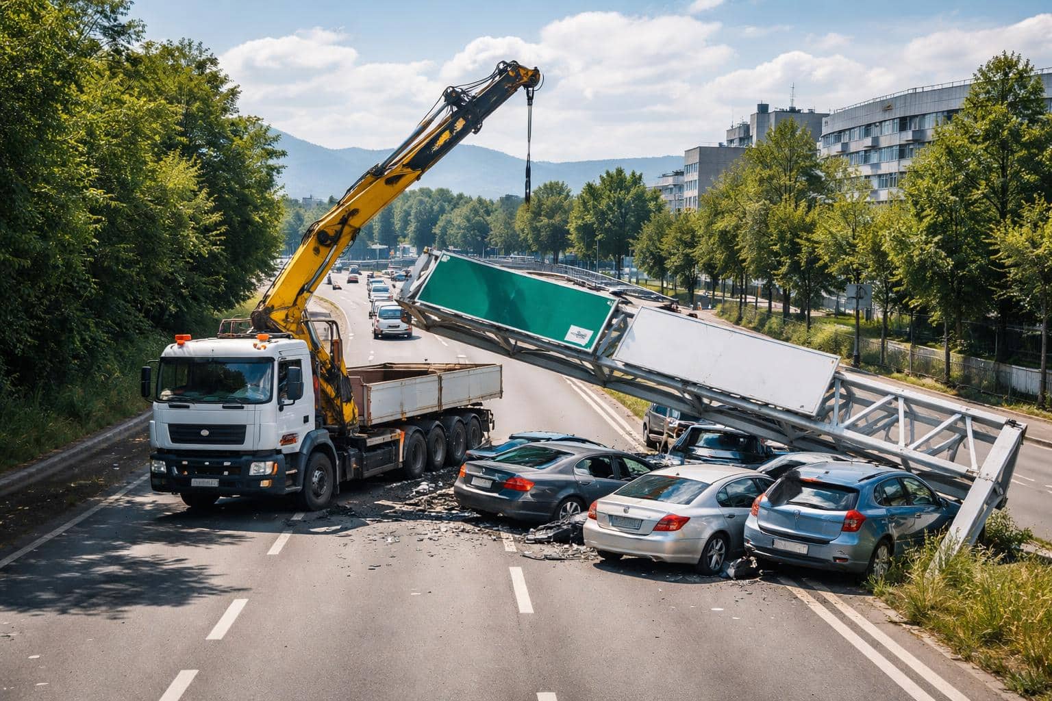 Kran ausgefahren: Wegweiser umgestürzt