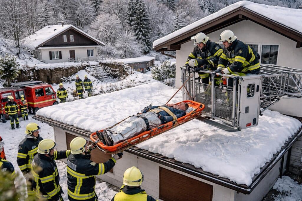 Sturz bei Schneeräumung am Dach
