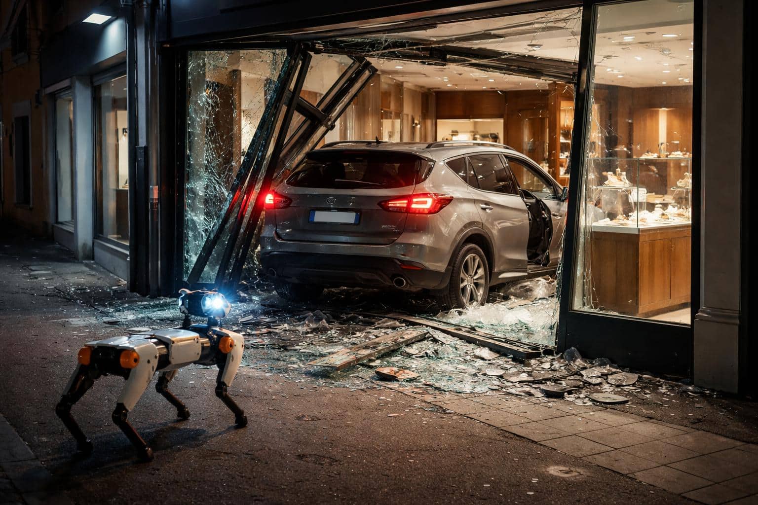 Einbrecher durchbrachen Tür mit Pkw