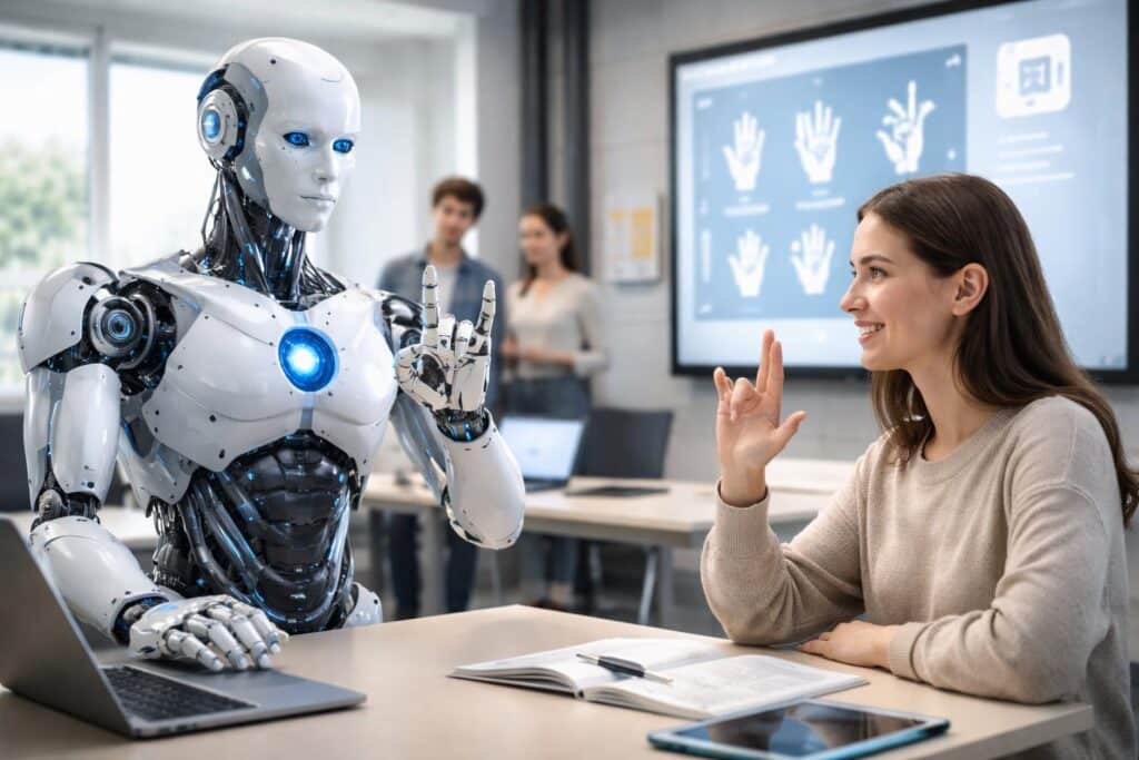 Humanoider Roboter Elias lernt Gebärdensprache