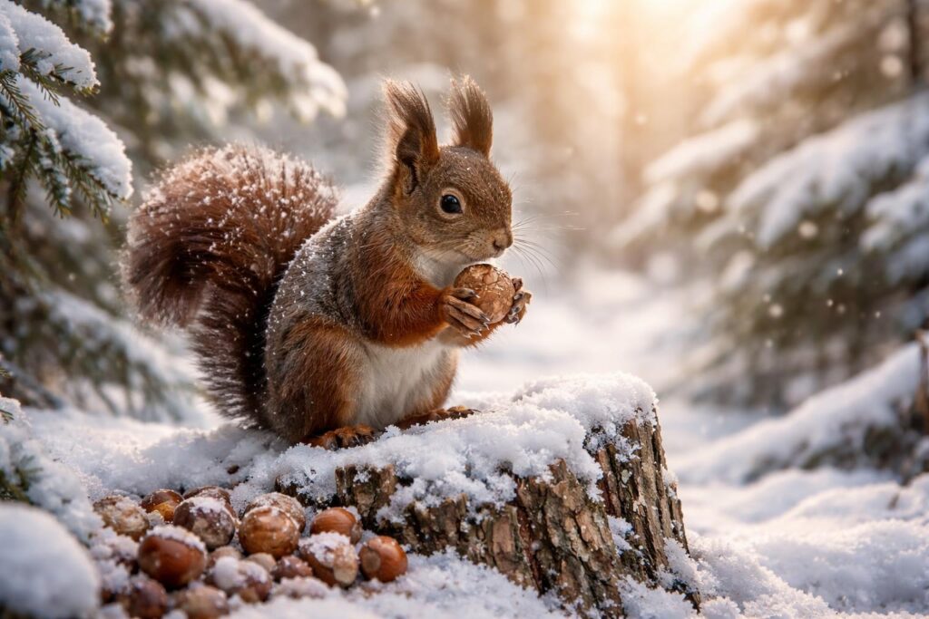 Wie Eichkätzchen den Winter überstehen