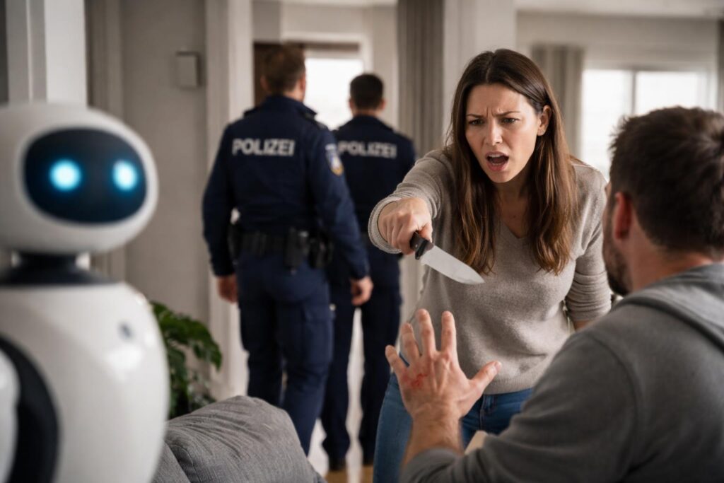 Frau bedroht Mann mit Messer