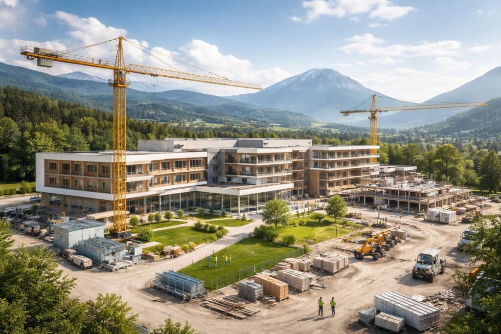 Baufortschritt der neuen Klinik Waiern