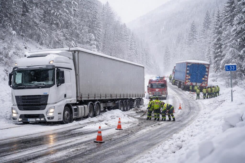 Zwei Lkw-Vorfälle im Schnee: A2 und L33 gesperrt