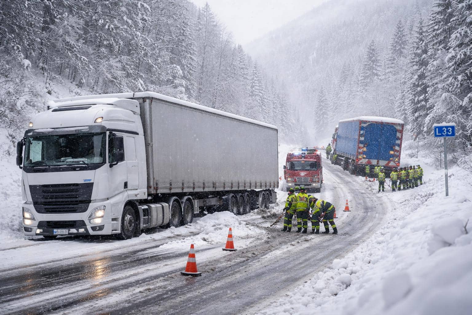 Zwei Lkw-Vorfälle im Schnee: A2 und L33 gesperrt