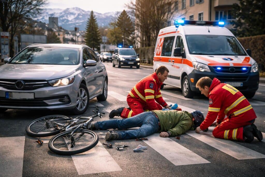 Radfahrer am Schutzweg von Auto erfasst