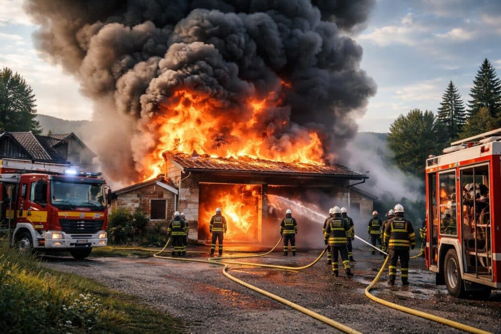 Explosion löst Garagenbrand in Karnburg aus – fünf Feuerwehren im Großeinsatz