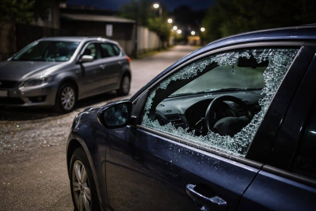Autoscheiben in Warmbad eingeschlagen
