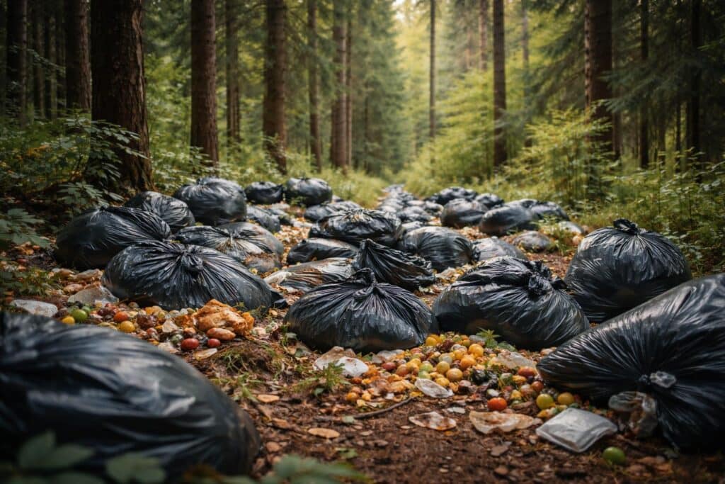 Schon wieder Dutzende Müllsäcke mit Essensresten im Wald gefunden