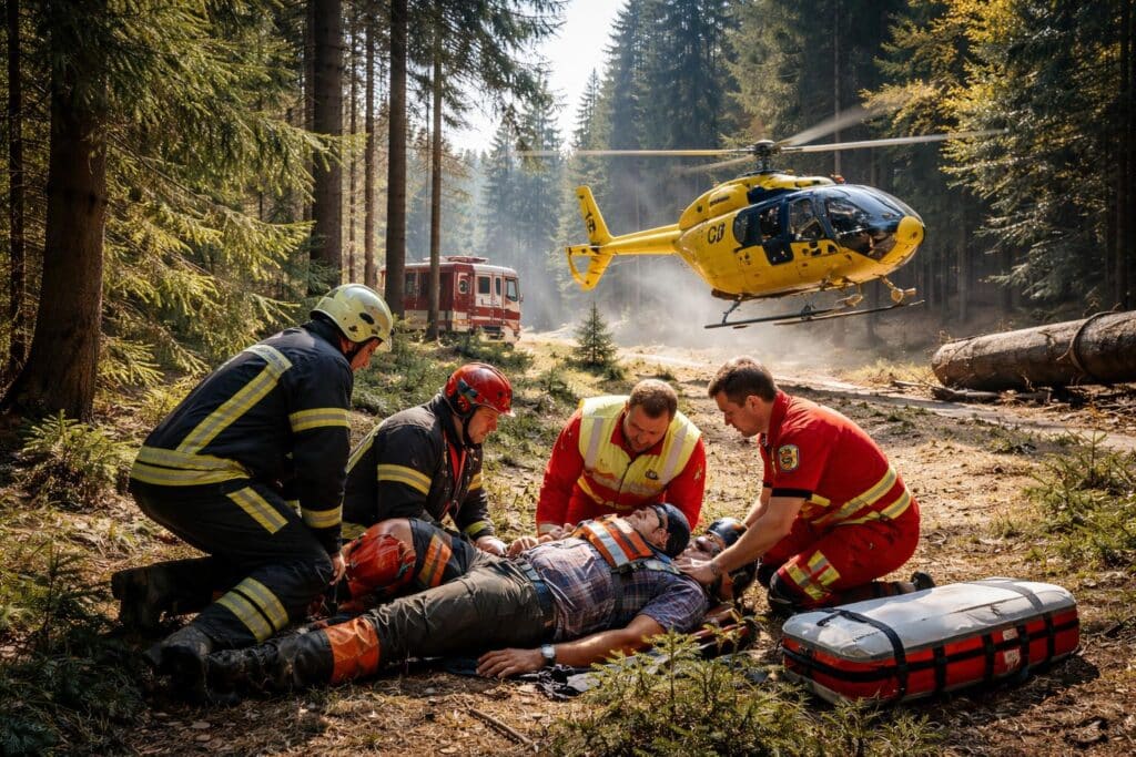 Forstunfall in Nageltschach: 27-Jähriger von Kiefer am Kopf getroffen