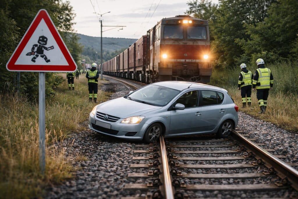 Güterzug konnte vor Pkw auf Gleisen stoppen