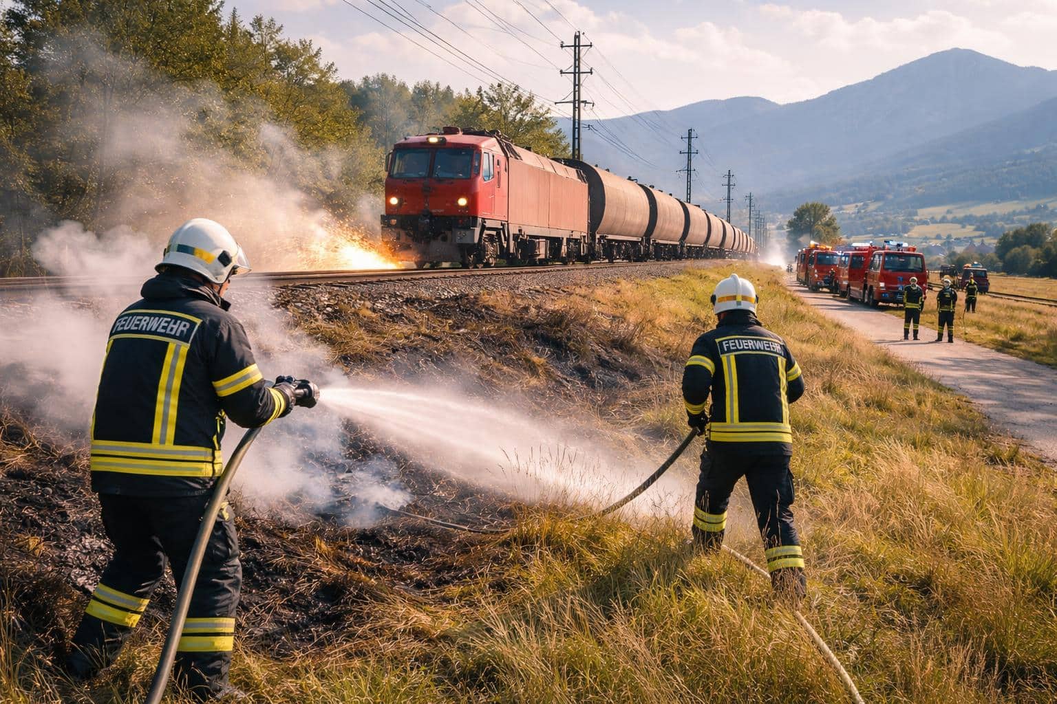 Wiesenbrand entlang der Bahnstrecke