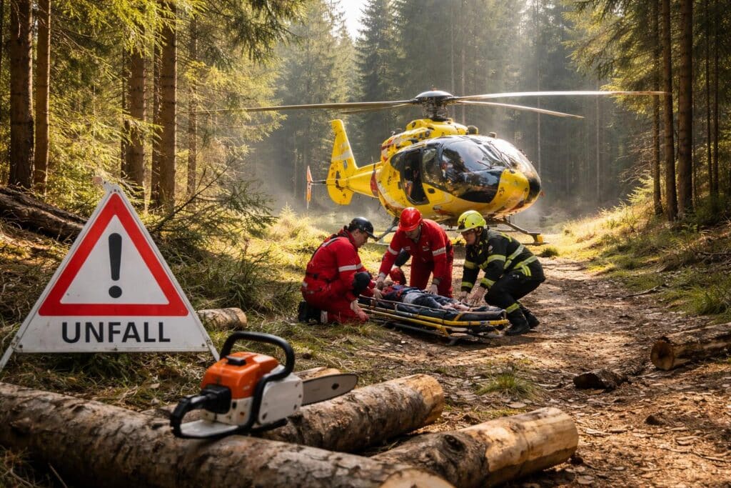 Rettungshubschrauber nach Forstunfall in Klagenfurt im Einsatz