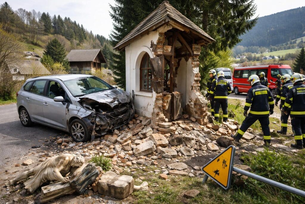 Total zertrümmert: Alkolenkerin mähte Kapelle in Kärnten nieder