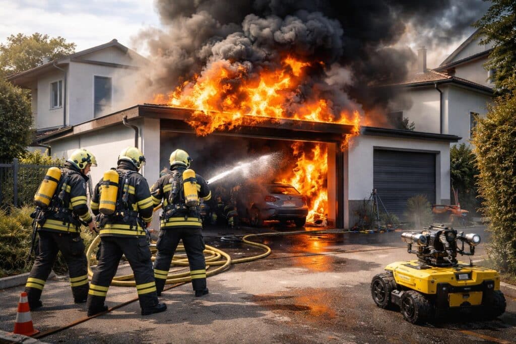 Garage in Vollbrand: Gefährlicher Feuerwehreinsatz in Klagenfurt