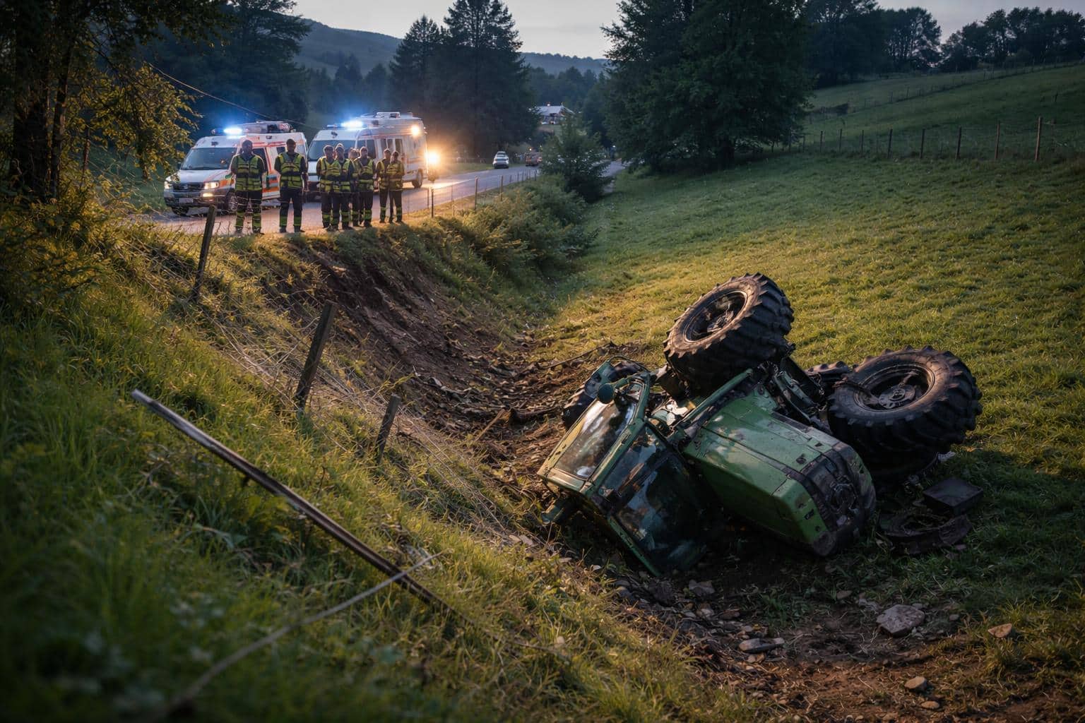 Traktor über Böschung gestürzt