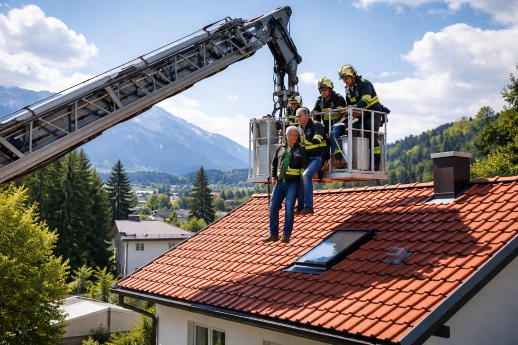 Einsatz in Villach : Feuerwehr musste Mann mit dem Kran vom Dach retten