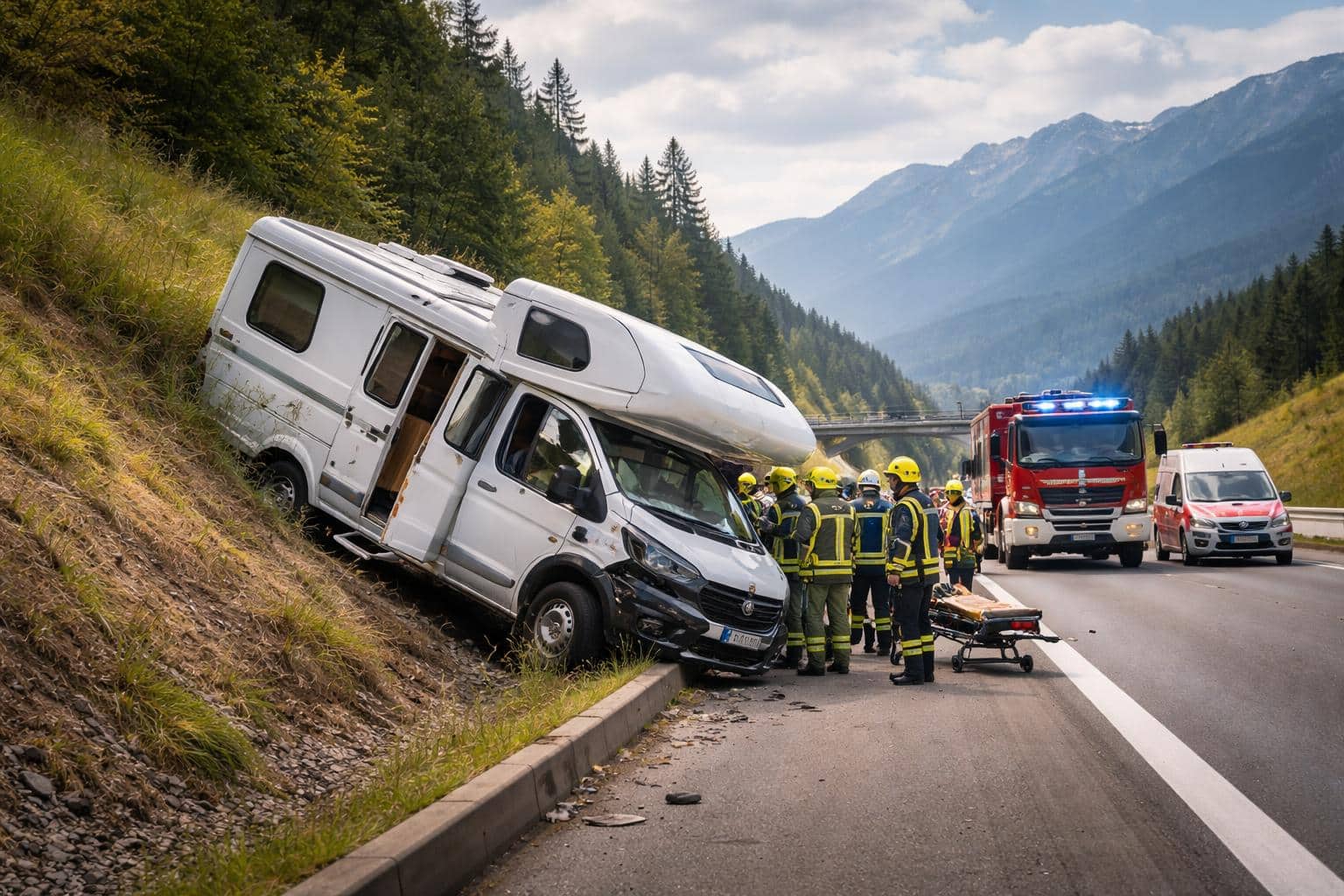 Wohnmobil gegen Böschung geprallt