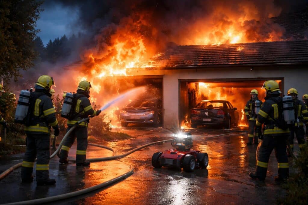 Dutzende Helfer im Einsatz: Auto und Garage gingen in Flammen auf