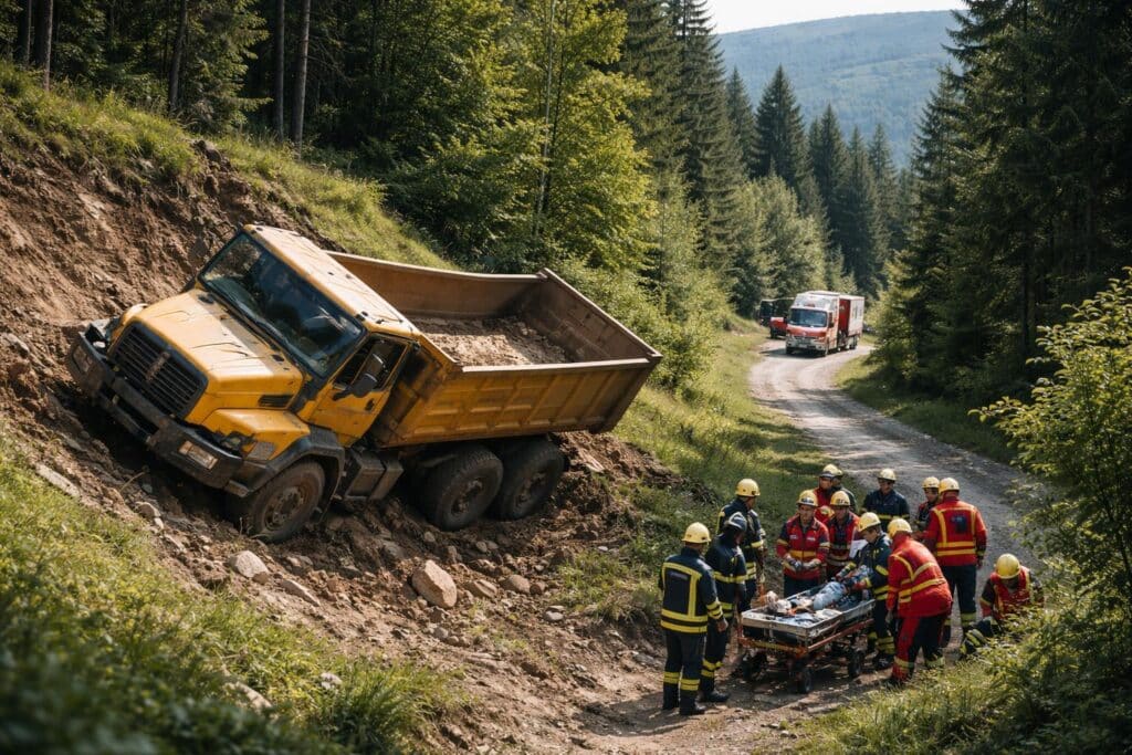 Mit Muldenkipper über Böschung gestürzt