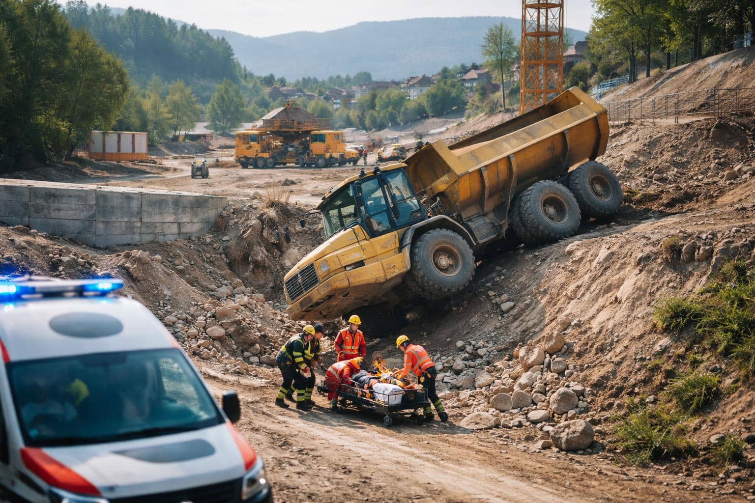 Arbeiter stürzte auf Baustelle in Seeboden mit Muldenkipper ab