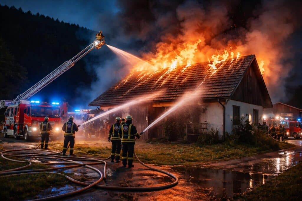 Dachstuhl-Brand: Sechs Feuerwehren rückten aus