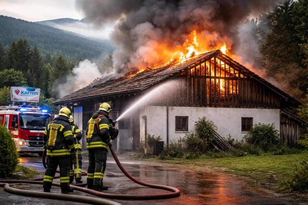 Feuer zerstört in Kärnten Dachstuhl eines Nebengebäudes
