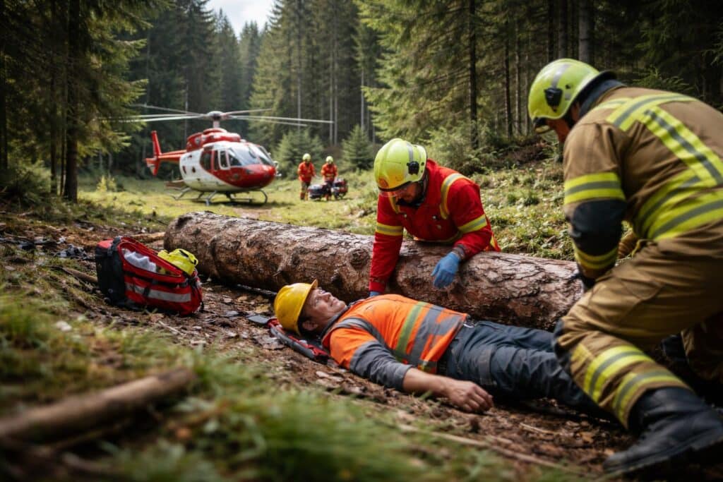 Kärnten: 49-Jähriger bei Forstarbeiten unter Baumstamm eingeklemmt