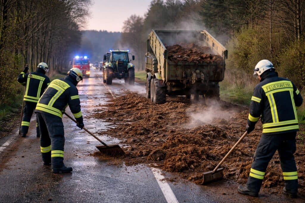 Mehrere Kubikmeter Mist auf der Fahrbahn