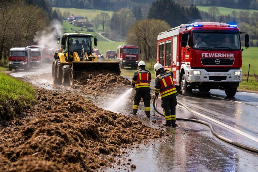 Mehrere Kubikmeter Mist sorgten für Großeinsatz der Feuerwehren