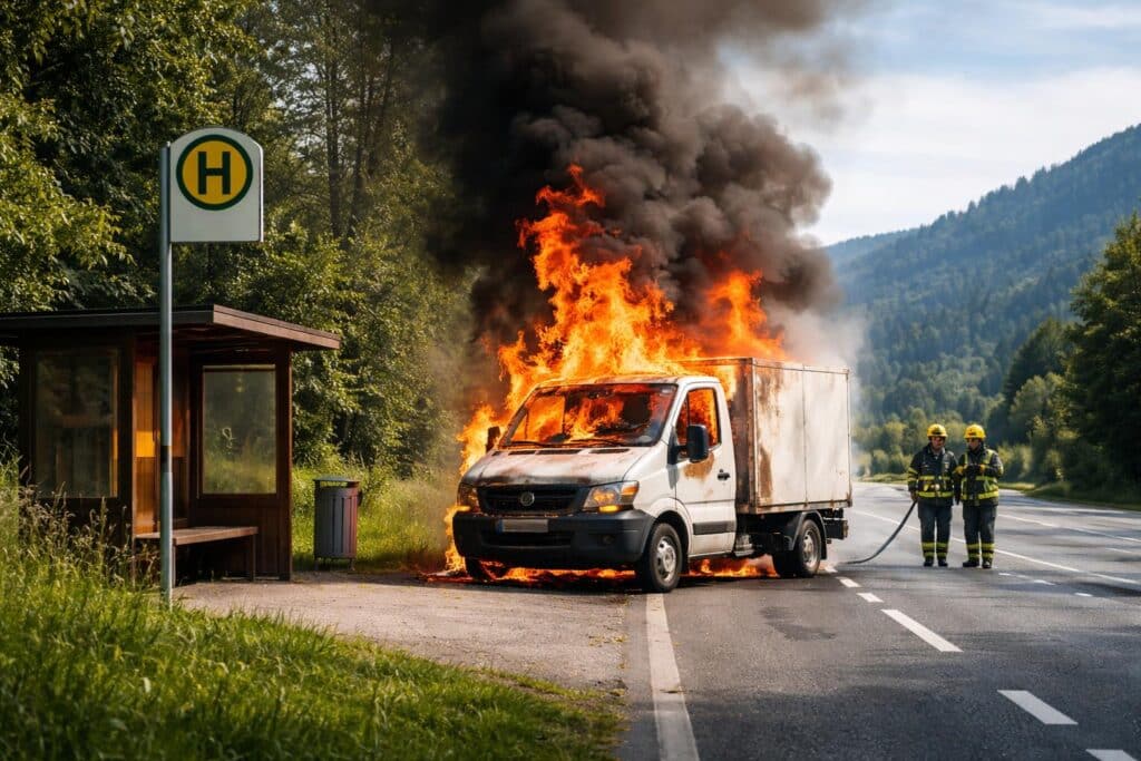 Bei Bushaltestelle: Fahrzeug ging in Kärnten in Flammen auf