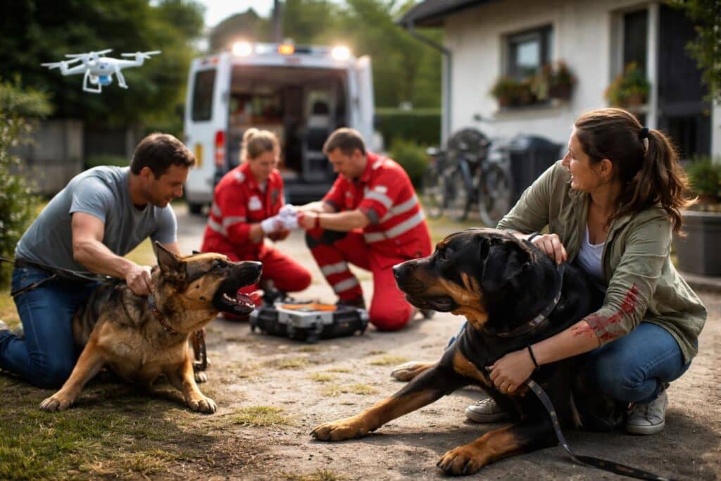 Vorfall im Hof : Zwei Hundebesitzer mit Bisswunden im Krankenhaus