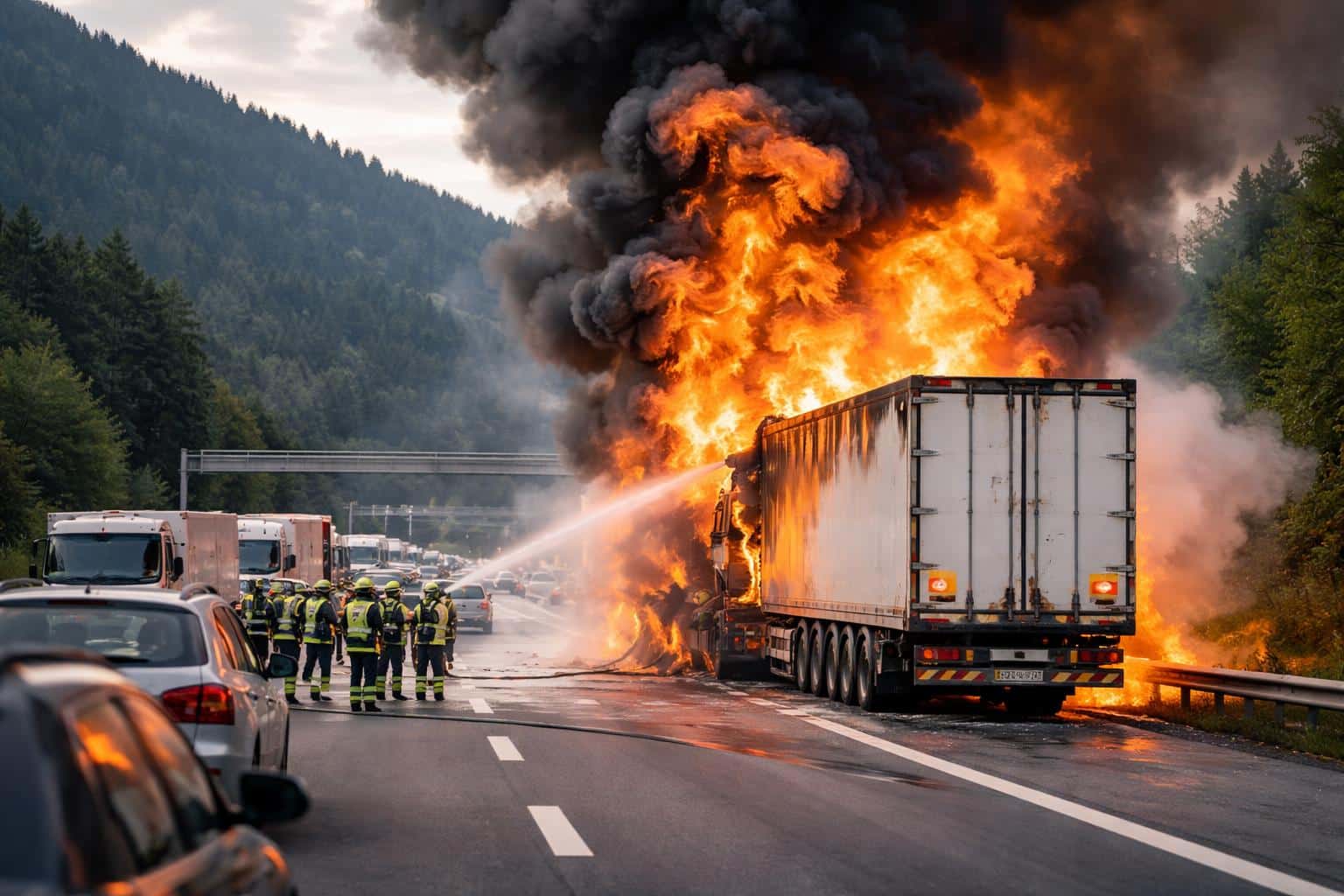 Lkw brennt auf A 10 lichterloh