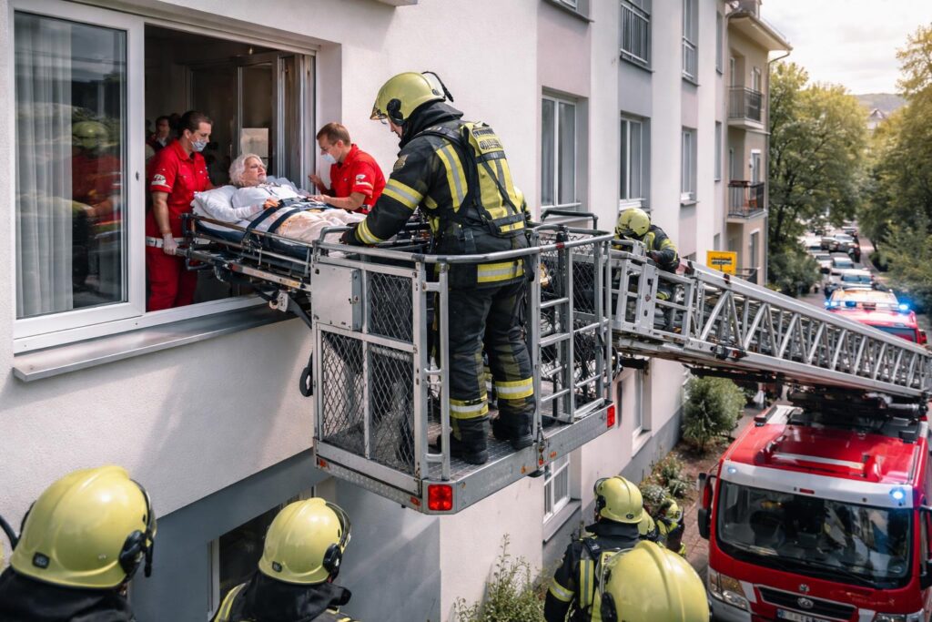 Frau nach Sturz aus Wohnung geholt