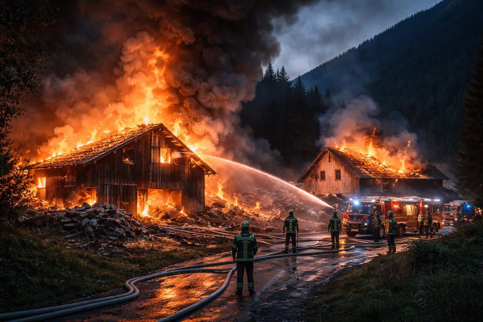 Zwei Gebäude bei Brand zerstört